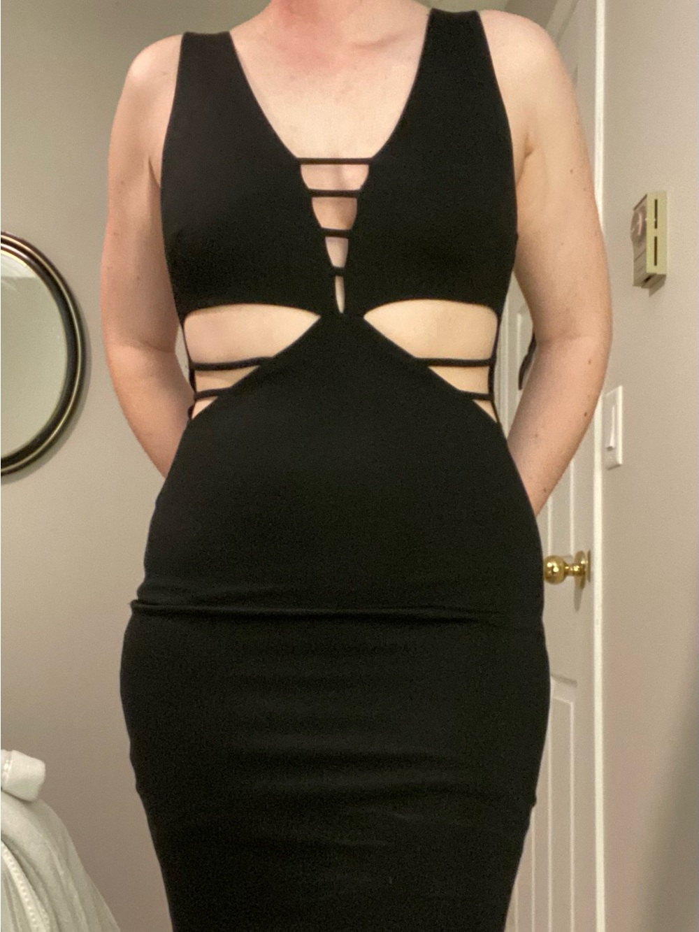 L'ATISTE Black Strappy Cutout Bodycon Dress